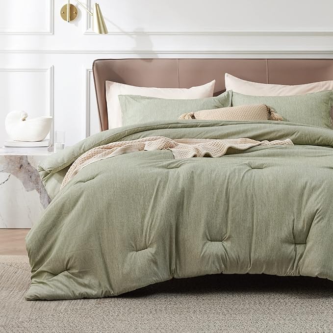 Bedsure King Size Comforter Set - Olive Green Soft Bedding for All Seasons, Cationic Dyed Bed Set, 3 Pieces, 1 King Size Comforter (104"x90") and 2 Pillow Shams (20"x36"+2")