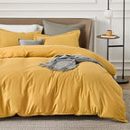 Bedsure Duvet Cover Full Size - Soft Double Brushed Bedding Set for Kids & Adults, Zipper Closure, 3 Pieces, Includes 1 Duvet Cover (80"x90") & 2 Pillow Shams, NO Comforter, Golden Yellow