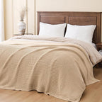 Beige Throw Blanket for Couch Chunky Knit Soft Cozy Thick Cable Knitted Throw for Sofa Bed Cute Decorative Blanket for Living Room,50"x 60",Ginger Beige