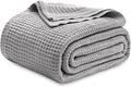 Bedsure Gentlesoft 100% Cotton Blanket King Size for Bed - Cooling Breathable and Soft for Spring Summer, Thick Cozy Waffle Weave Blanket Gifts for Women, Grey, 104x90 inches