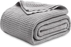 Bedsure Gentlesoft 100% Cotton Blanket King Size for Bed - Cooling Breathable and Soft for Spring Summer, Thick Cozy Waffle Weave Blanket Gifts for Women, Grey, 104x90 inches