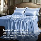 Bedsure Satin Sheets King Size - 4 Piece Silky Bedsheets with 15 Inches Deep Pocket Fitted Bedsheet,1 Flat Sheet, 2 Satin Pillowcases, Good for Hair & Skin (King, Sky Blue)