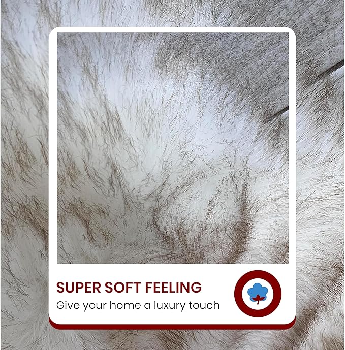 LAMBZY Bear Skin Rug Super Soft Fluffy Faux Fur for Bedroom Floor Sofa Living Room High-Density Plush Shaggy Carpet Sofa Cover Bedside Sheepskin Rug (6'x9', White/Brown)