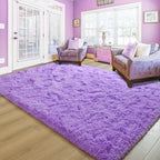junovo 8x10 Purple Washable Area Rug for Girls Bedroom Living Room, Soft Non-Slip Fluffy Rugs, Shag Plush Memory Foam Carpet for Kids Room Baby Nursery Home Decor