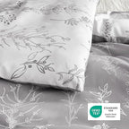 Bedsure Oversized Queen Comforter Set - Grey Bed Set, 3 Pieces Cute Floral Bedding, 1 Soft Reversible Botanical Flowers Comforter and 2 Pillow Shams