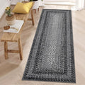 RUGSREAL Runner Rug for Hallway Kitchen Runner Rug 2x10, Machine Washable Long Runner Throw Carpet with Rubber Backing, Stain Resistant Braided Printed Entryway Carpet for Bedroom Living Room, Black