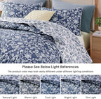 BLOOMHAVEN Quilt Set King Size, Oxford Blue Floral Quilt Sets, Reversible Bedspread Lightweight and Breathable for All Seasons, Soft Quilted Bedspread with 2 Pillow Shams