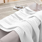 Elegant Comfort Premium 100% Cotton Waffle Blanket - Lightweight Breathable Waffle Weave Bed Blanket - Soft and Warm All Season Blanket for Couch, Sofa and Bed, Full Size 88x88 Inches, White