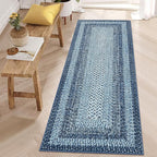 RUGSREAL Runner Rug for Hallway Kitchen Runner Mat 2x10, Machine Washable Long Runner Throw Carpet, Non Slip Entryway Rug Stain Resistant Braided Printed Carpet for Bedroom Living Room, Blue