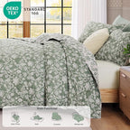 BLOOMHAVEN Quilt Set King Size, Green Floral Quilt Sets, Reversible Bedspread Lightweight and Breathable for All Seasons, Soft Quilted Bedspread with 2 Pillow Shams