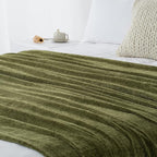 Chenille Throw Blanket for Couch 60"X 80" Twin, Soft Cozy Throws with Fringe Tassel for Bed Sofa Chair Cover, Lightweight Knitted Decorative Boho Blankets for Living Room, Olive Green