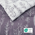 Bedsure Twin/Twin XL Comforter Set - Grayish Purple Bed Set, 2 Pieces Cute Floral Bedding, 1 Soft Reversible Botanical Flowers Comforter and 1 Pillow Sham