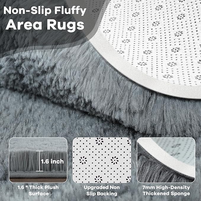 Noahas Large Fluffy 5x8 Area Rugs for Living Room Bedroom,Soft Grey Thick Shag Throw Rug,Big Shaggy Bedside Non-Slip Plush Dorm Nursery Kids Carpet