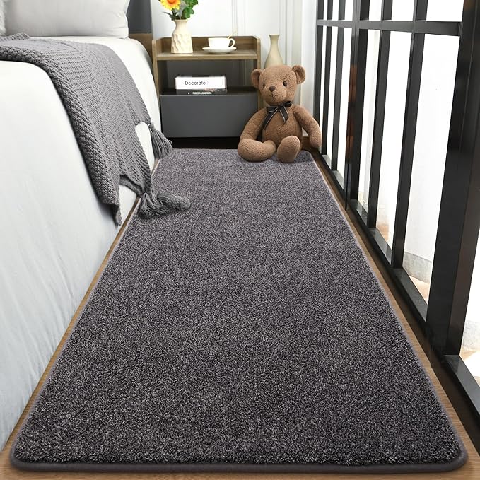 Keeko 2x8 Area Rugs for Living Room, Soft Modern Memory Foam Bedroom Rug Washable Indoor Rug Low Pile Minimalist Non Slip Carpet for Kids Nursery Dorm Room Home Decor Dark Grey