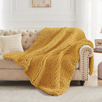 Carriediosa Chunky Knit Throw Blanket 60" X 80" Twin, 100% Hand Made Large Chenille Loop Yarn Soft Fluffy Throws for Couch Sofa Bed, Big Crochet Cozy Heavy Thick Cable Woven Blanket, Yellow