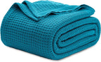 Bedsure Gentlesoft 100% Cotton Blanket Queen Size for Bed - Breathable and Soft for Spring Summer, Thick Cozy Waffle Weave Blanket Gifts for Women, Teal, 90x90 Inches
