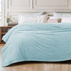 Exclusivo Mezcla Fleece Bed Blankets Queen Size, Ultra Soft, Lightweight and Fuzzy Stone Blue Blanket for Women, Home Decor, 90x90 Inches