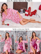 Ekouaer Women's Satin Robe Valentines Lingerie for Women Kimono Bathrobe Short Ruffle Belted Robes Bridesmaids Sleepwear