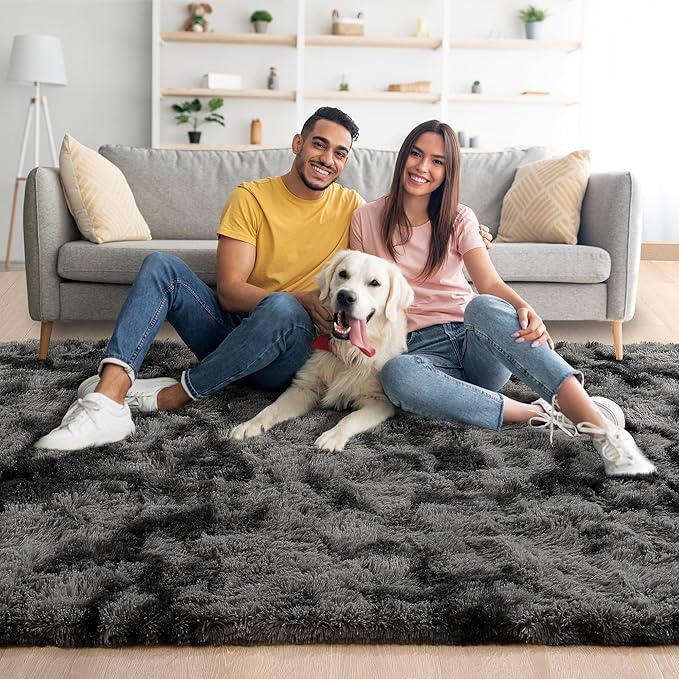 Noahas Large Fluffy 8x10 Area Rugs for Living Room Bedroom,Tie-Dyed Dark Grey Thick Shag Throw Rug,Big Soft Shaggy Bedside Non-Slip Plush Dorm Nursery Kids Carpet
