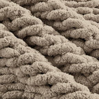 Carriediosa Chunky Knit Throw Blanket 50" X 60", 100% Hand Made Large Chenille Loop Yarn Soft Fluffy Throws for Couch Sofa Bed, Big Crochet Cozy Heavy Thick Cable Woven Blankets, Taupe