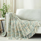 Multi-Color Blue Grey Cable Woven Throw Blanket for Couch,50"X60" Boho Style Textured Blankets for Home Decor,Super Soft Warm Cozy Chunky Blanket with Decorative Tassels for Bed