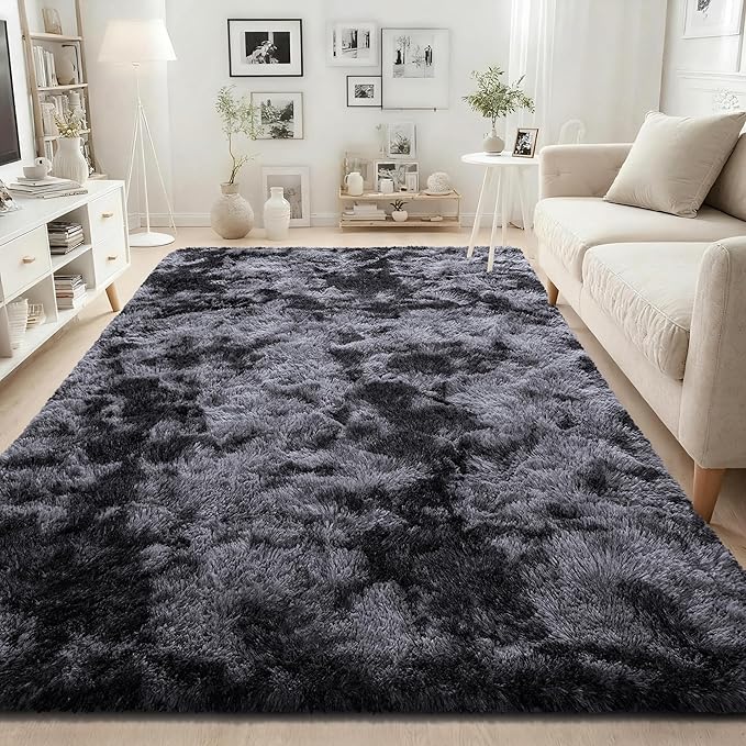 ISEAU 3x5 Area Rug for Living Room, Dark Grey Rugs for Dorm, College, Apartment, Bedroom, Soft Shaggy Carpets, Machine Washable Mats, Under Bed, On Nursery Floors Mat, Boys, Girls Room Carpet Decor