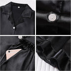Satin Pajamas Set For Women 2Pcs Ruffled Silk Pj Button Down Pajama Sleepwear Loungewear Summer Nightwear