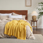 Bedsure Gentlesoft 100% Cotton Blanket King Size for Bed - Breathable and Soft for Spring Summer, Thick Cozy Waffle Weave Blanket Gifts for Women, Mustard Yellow, 104x90 inches