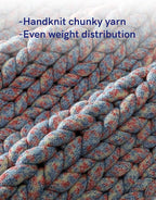 YnM Weighted Blanket, Handmade Chunky Knitted Design, Soft and Cozy, Temperature Regulating and Breathable, Machine Washable Throw for Sleep or Home Decor (Red Blue Fancy Yarn, 50x60 Inch, 10lbs)