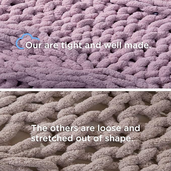 Chunky Knit Blanket Throw - 100% Hand Knitted Chunky Soft Throw Blanket for Couch, Thick and Warm Blanket for Winter, Purple, 50x60 Inches