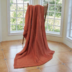 Amélie Home Knit Throw Blanket, Soft Chenille Cozy Breathable Chevron Chunky Decorative Blanket for Couch, Bed & Sofa, French-Inspired Lightweight Warm Gift for Women, Orange, 50"x60"
