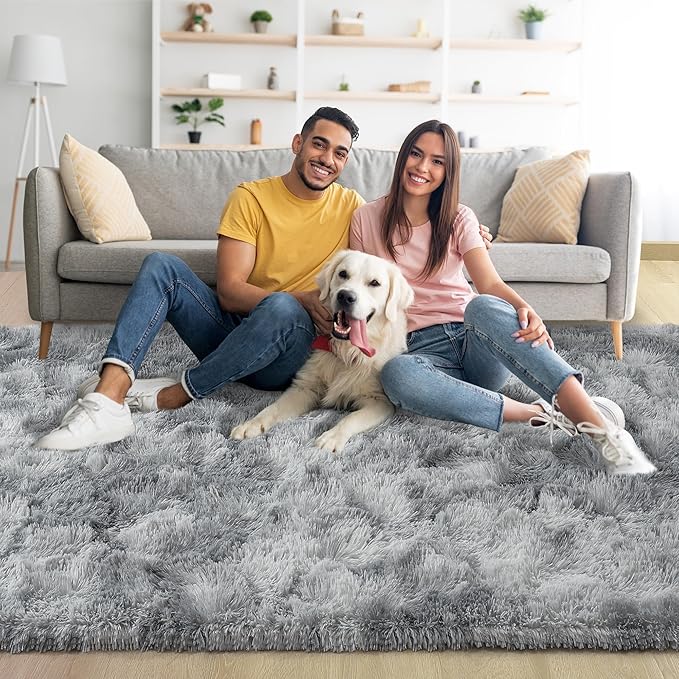 Noahas Large Fluffy 6x9 Area Rugs for Living Room Bedroom,Tie-Dyed Grey Thick Shag Throw Rug,Big Soft Shaggy Bedside Non-Slip Plush Dorm Nursery Kids Carpet