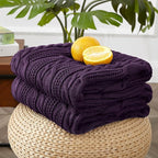 Aormenzy Cable Knit Throw Blankets 60 x 80 Inches, Soft Cozy and Lightweight Knitted Blanket, Machine Washable Acrylic Blanket, Decorative Throw Blanket for Couch Sofa Bed, Dark Purple