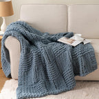 Bunnikins & Clover Dusty Blue Throw Blanket, Handmade Chenille Cable Chunky Knit Throw for Couch, Blue Grey Throw Blanket for Home Decor, 50"x60"