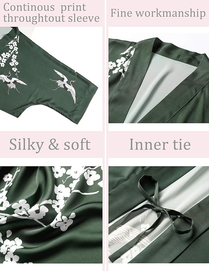 Aensso Long Soft Lightweight Silky Kimonos Robes for Women, Luxury Japanese Floral Womens Kimono Robe