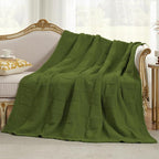 Amélie Home Knit Throw Blanket, Soft Chenille Cozy Breathable Checkered Chunky Decorative Blanket for Couch, Bed & Sofa, French-Inspired Lightweight Warm Gift for Women, Olive Green, 50"x60"