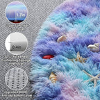 ONASAR Rainbow Round Area Rug 4ft, Soft Bedroom Circle Throw Rugs for Kids Girls Boys Teen Dorm Room, Fluffy Plush Shaggy Carpet Mats for Nursery Living Room Playroom Home Decor Princess Castle
