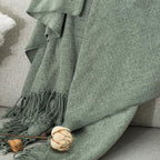 Chenille Throw Blanket for Couch with Tassels,60"X80" Soft Lightweight Knitted Boho Decorative Blankets for Bed and Sofa,Sage Green