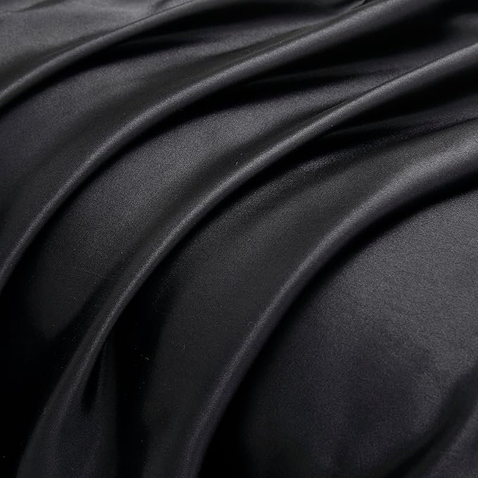 Silky Satin Ruffled Pillow Cases for Hair and Skin,Black Silk Pillowcases Queen Set of 2 with Envelope Closure Princess Room Decoration