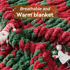 Negwoo Chunky Knit Throw Blanket, 30''*40'' Knitted Throw Chenille Yarn for Bed Couch, Handmade Stripe Crochet Big Thick Blanket, Machine Washable Cute Comfy Blanket for Home Decor