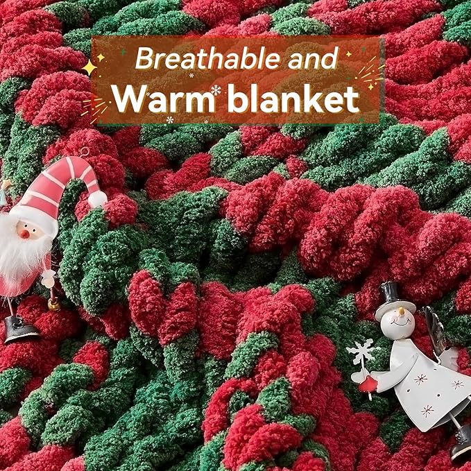 Negwoo Chunky Knit Throw Blanket, 30''*40'' Knitted Throw Chenille Yarn for Bed Couch, Handmade Stripe Crochet Big Thick Blanket, Machine Washable Cute Comfy Blanket for Home Decor
