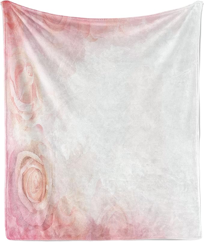 Lunarable Dusty Rose Throw Blanket, Fantasy Abstract Romantic Framework Delicate Blooms Retro Style Dreamlike, Flannel Fleece Accent Piece Soft Couch Cover for Adults, 50" x 60", Pale Pink White