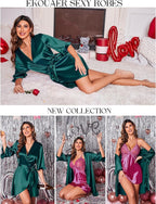 Ekouaer Women's Satin Robe Valentines Lingerie for Women Kimono Bathrobe Short Ruffle Belted Robes Bridesmaids Sleepwear