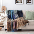 Boho Throw Blanket - Hippie Chenille Jacquard Bohemian Chair Couch Sofa and Bed Furniture Cover with Colorful Tribal Pattern (Purple, 60" x 75")