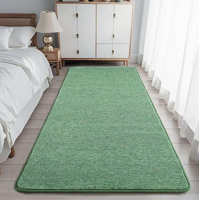 Keeko Soft Hallway Runner Rug, 2x8 Bedside Runner Rugs for Bedroom Living Room Non Slip Washable Modern Memory Foam Rug Low Pile Kitchen Runner Rugs for Nursery Dorm Kids Room Decor Green