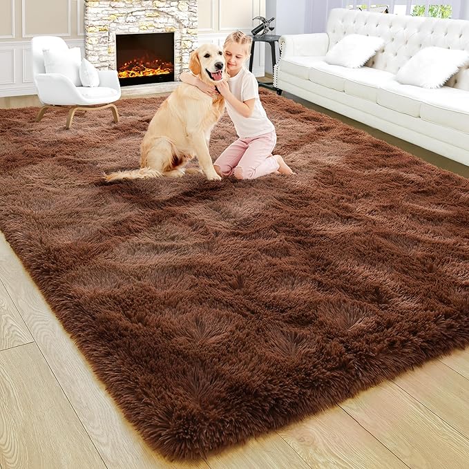 Noahas Large Fluffy Brown 8x10 Area Rugs for Living Room Bedroom,Thick Shag Throw Rug,Big Soft Shaggy Bedside Non-Slip Plush Dorm Nursery Kids Carpet