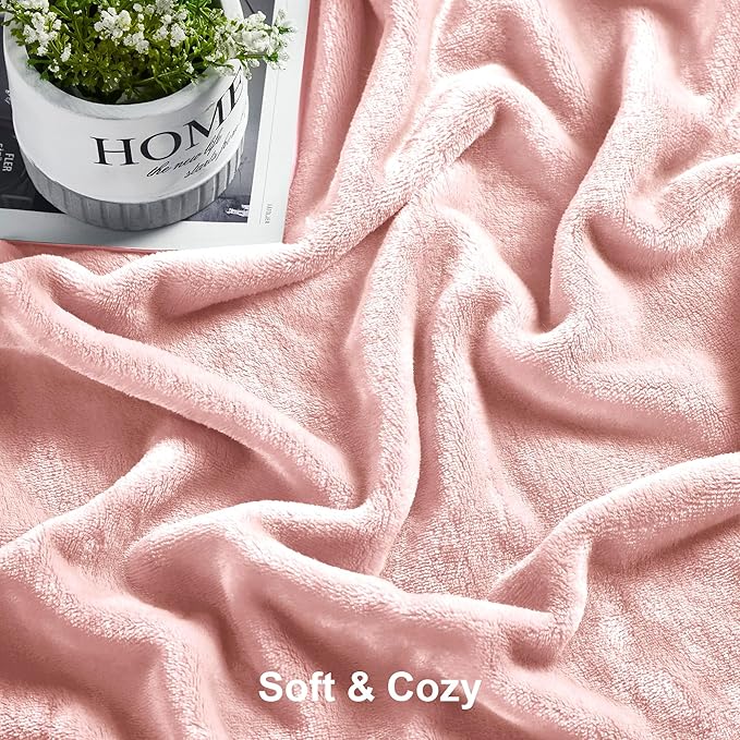 DREAMNINE Pack of 10 Fuzzy Soft Fleece Throw Blanket for Couch Sofa 50" x 60", Decorative Solid Lightweight Velvet Blankets for Chair, Cozy Accent Shaggy Plush Flannel Blanket for Bedroom, Pink