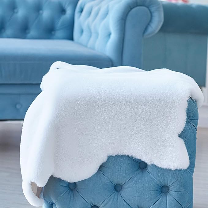 Lith Home Afro Faux Rabbit Fur Rug&Throw-Ultra Soft Plush Luxurious Chair Couch Sofa Bed Furniture Cover or Nursery Room-3x3 ft White African Map Shape
