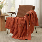 Amélie Home Chunky Knit Throw Blanket, Dual-Sided Soft Chenille Breathable Cable Knitted Blanket for Couch, Farmhouse Decorative Throw for Sofa & Chair, 60"x80", Burnt Orange