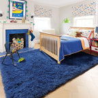 Amdrebio Navy Blue Area Rugs for Boys Bedroom, 5x8 Shag Fluffy Furry Plush Rug for Kids Room, Living Room Decor Aesthetic, Cool Royal Dark Blue Carpet for Baby Nursery Classroom Office Dorm Playroom